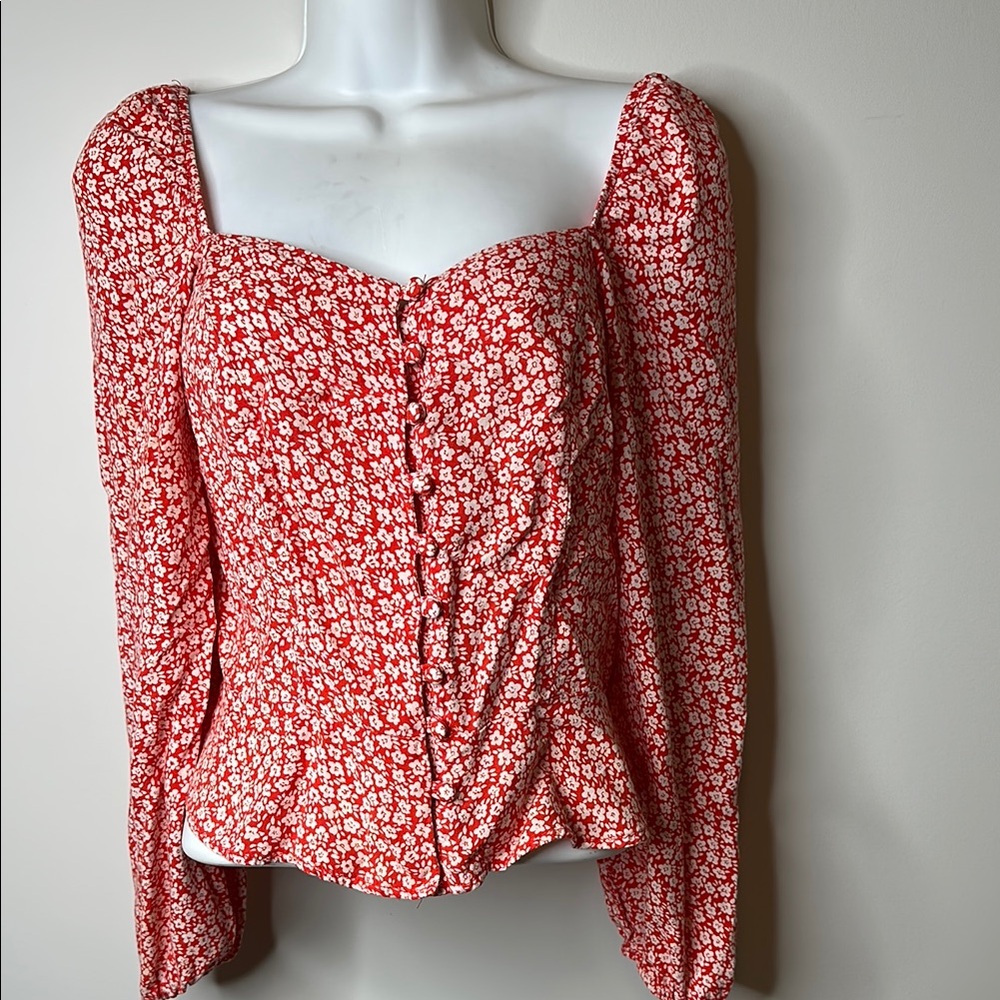 New Look Red and White Puff Sleeve Blouse